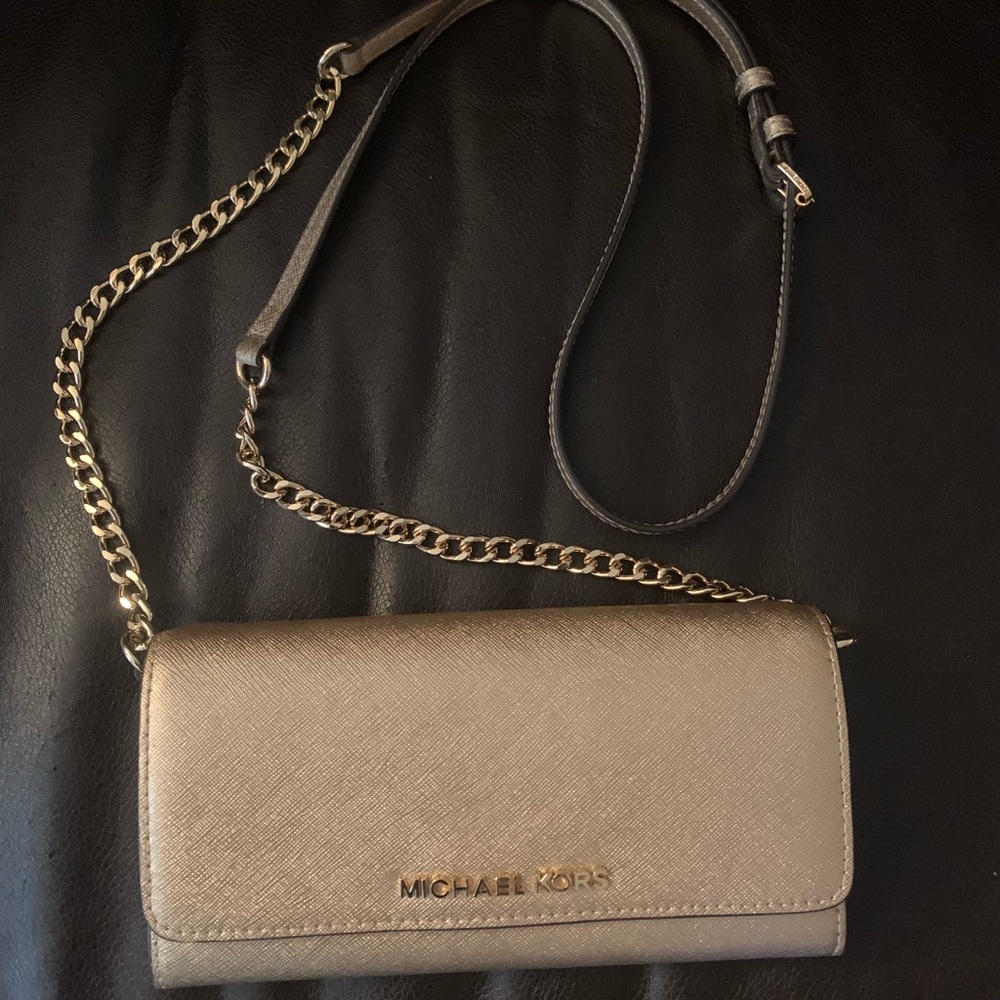 Michael Kors Gold Leather Convertible Chain Wallet